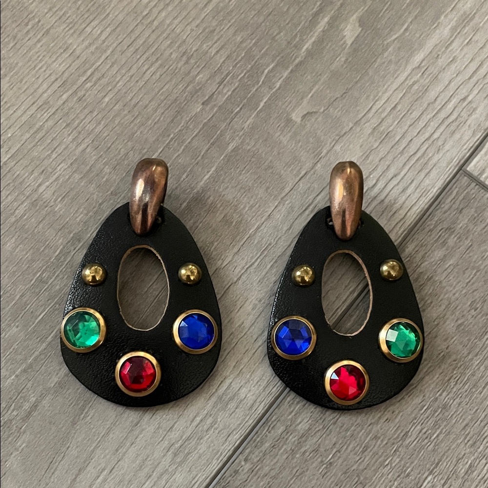 Artisan Black Earrings with Gold and Jewel Tones